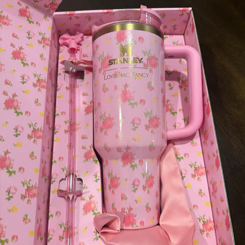 Stanley Love Shack Fancy 40 oz Quencher 2.0 Pink Tumbler Ibiza Sunset New In Box