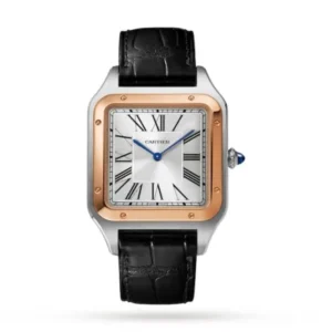 Cartier Santos-Dumont Men Automatic Silver Stainless Steel   18ct Rose Gold Watch W2SA0017
