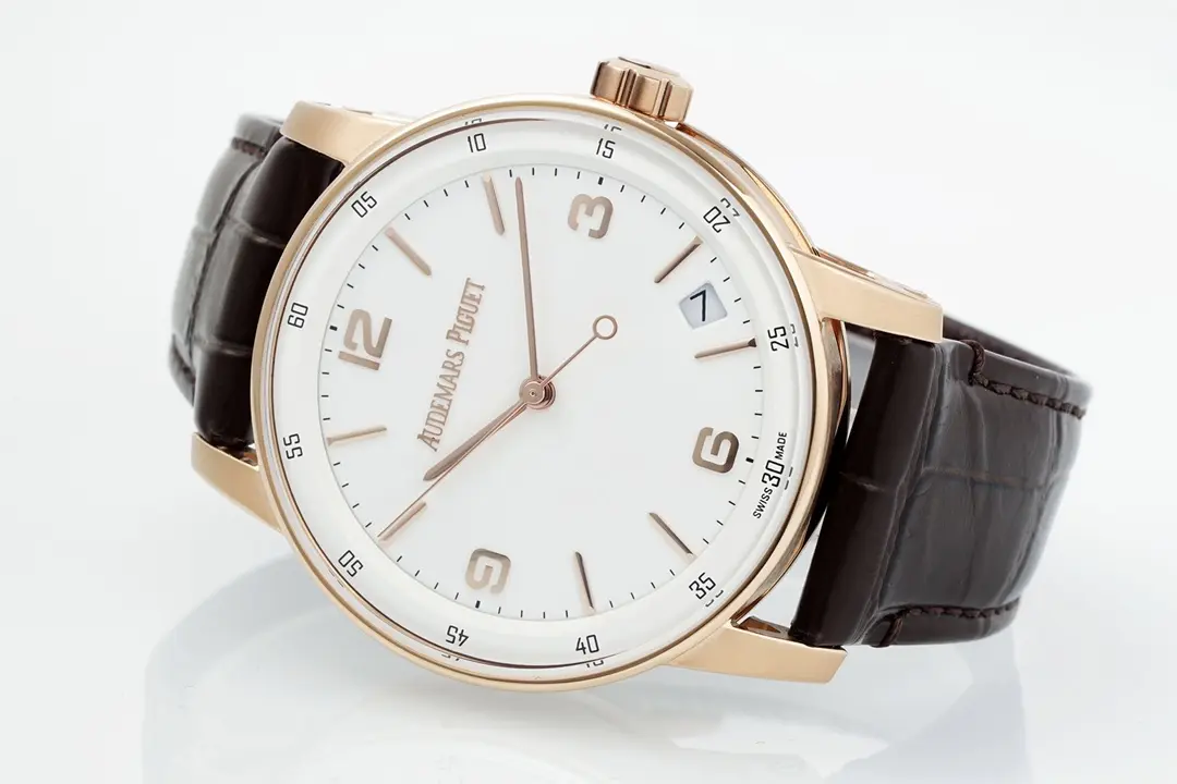 watch Audemars Piguet CODE 11.59 Blue Dial Three-Hand Automatic Watch 41mm Rose Gold Case with Brown Leather Strap - Image 4