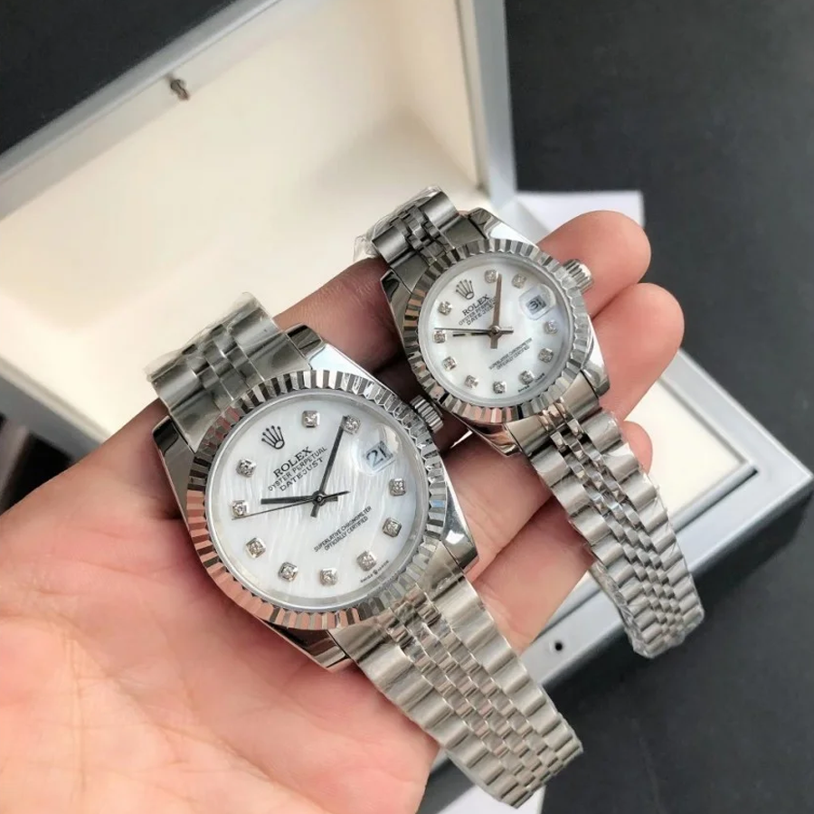Couple Watches Rolex Datejust 36/28mm SS/SS Jub White/Dial